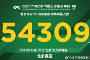 感谢今天到场的54309名球迷，征途还在继续！下一场，工体再战！