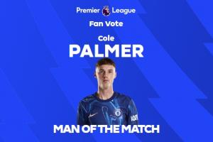 点射破门，官方：帕尔默当选切尔西vs利物浦全场最佳球员