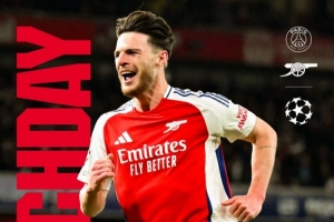 阿森纳欧冠半决赛次回合海报：赖斯单人出镜