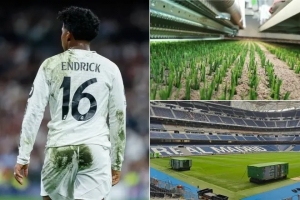 皇马球衣上的绿色斑点之谜：球场使用无害绿色油漆，美化草皮接缝