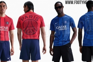 巴黎新赛季赛前训练服谍照：蓝色基底，视觉元素致敬埃菲尔铁塔