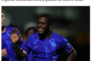 TA：切尔西19岁前锋拒绝续约想离队，曾在队内对抗赛干一线队两球