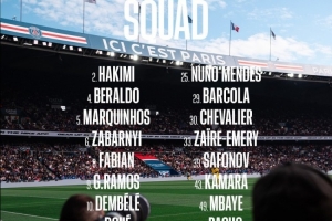 巴黎对阵昂热大名单：登贝莱领衔，多纳鲁马、K77缺席