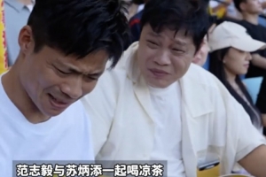 范志毅、苏炳添现场看广东省超，喝凉茶苦出表情包