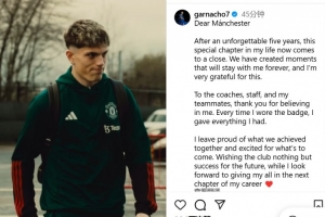 加纳乔告别曼联：感谢一直以来的信任，衷心祝愿曼联未来一切顺利