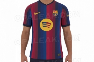 巴萨下赛季主场球衣谍照：经典红蓝+条纹设计，赞助商标志金黄色