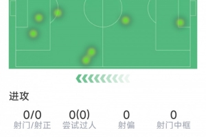 约克雷斯本场数据：射门、关键传球、对抗均挂零，仅11次触球
