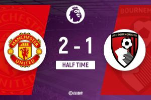 半场-曼联2-1伯恩茅斯 阿玛德、卡塞米罗破门塞梅尼奥建功