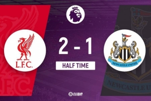 半场-利物浦暂2-1纽卡斯尔 戈登破门埃基蒂克双响维尔茨助攻